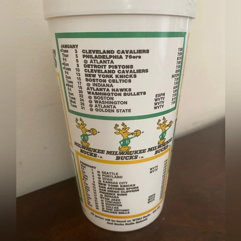 VTG 1983-1984 Milwaukee Bucks Schedule Stadium‎ Cup KC Kings Bullets